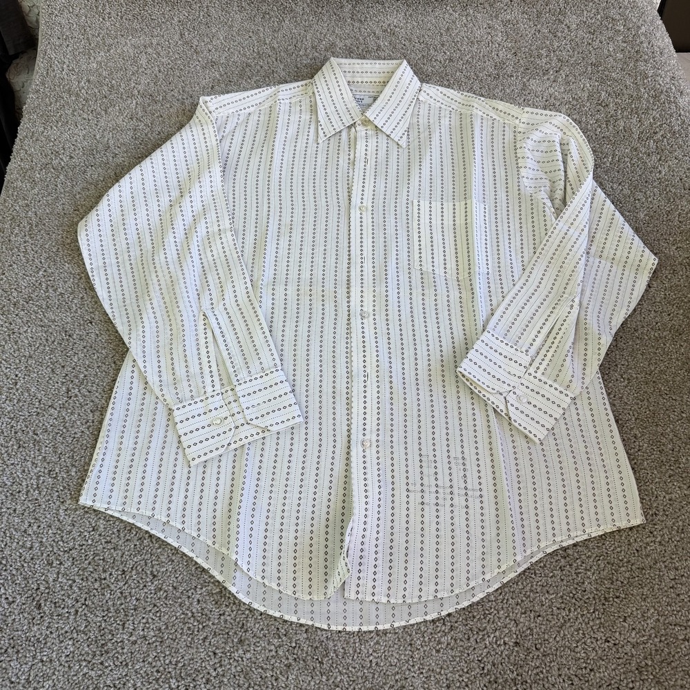 Vintage Sears Dress Shirt Mens 16.5 32/33 White Stripe Perma Prest Long Sleeve